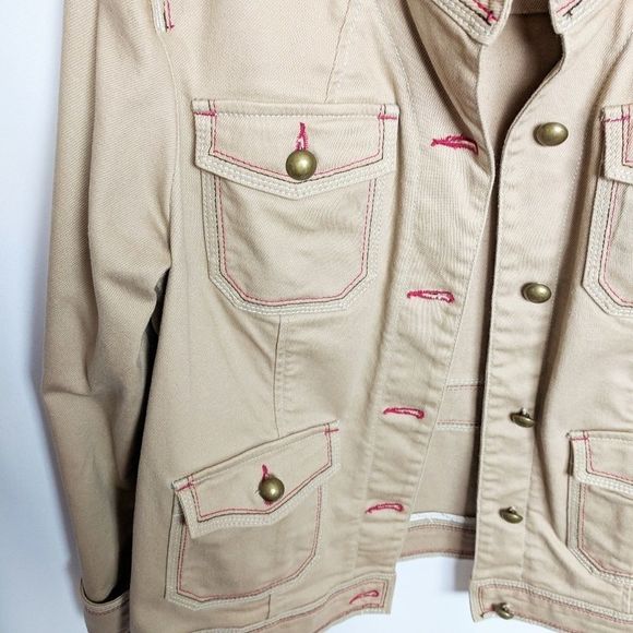 Motto Military Style Khaki Jacket Red Trim Sz M - Picture 5 of 8